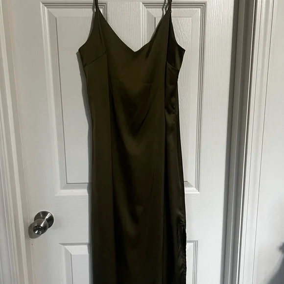 Chic Olive Midi Slip Dress - Picture 3 of 9
